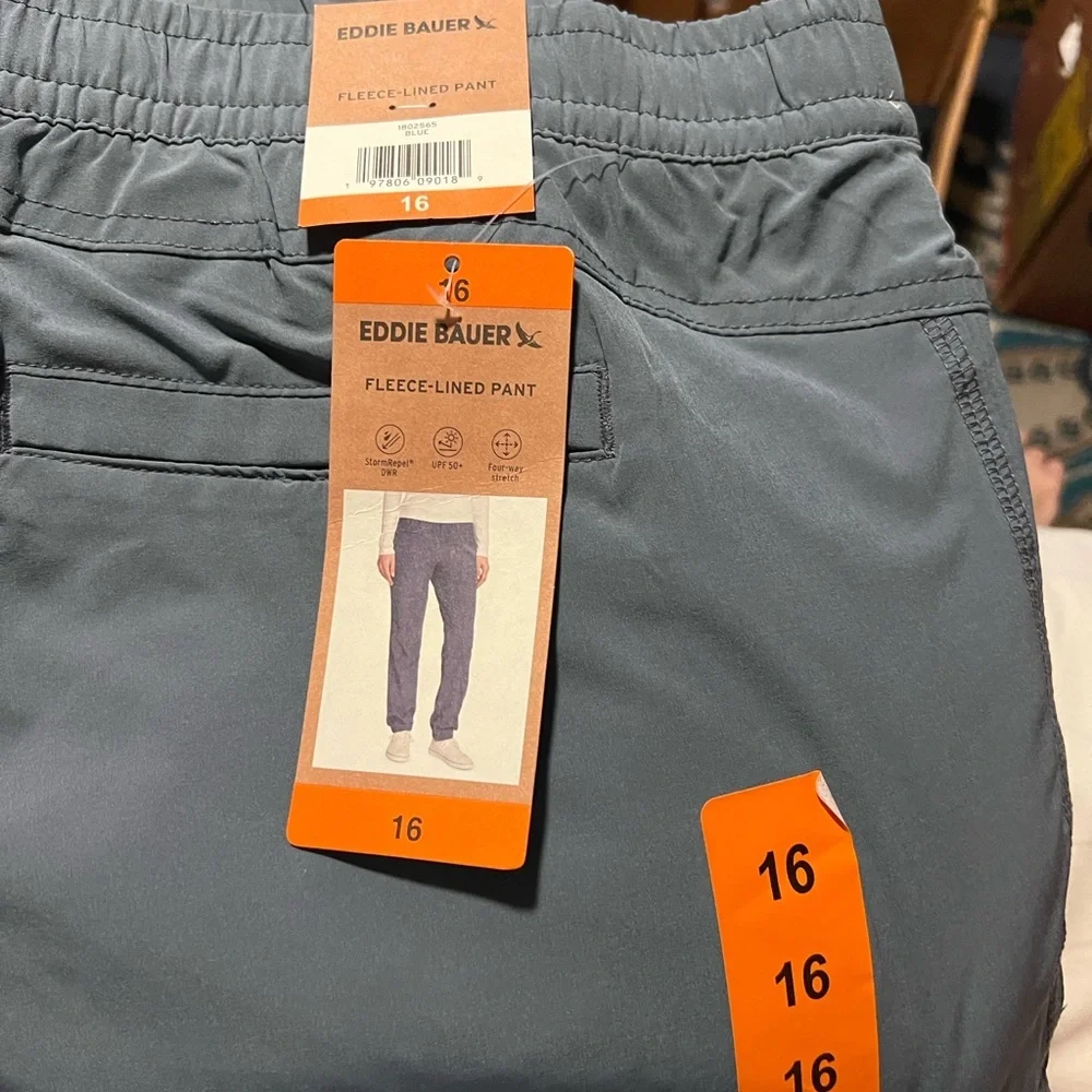 NWT‎ Eddie Bauer Womens Fleece Lined Pants blue winter fall hiking stormrepel